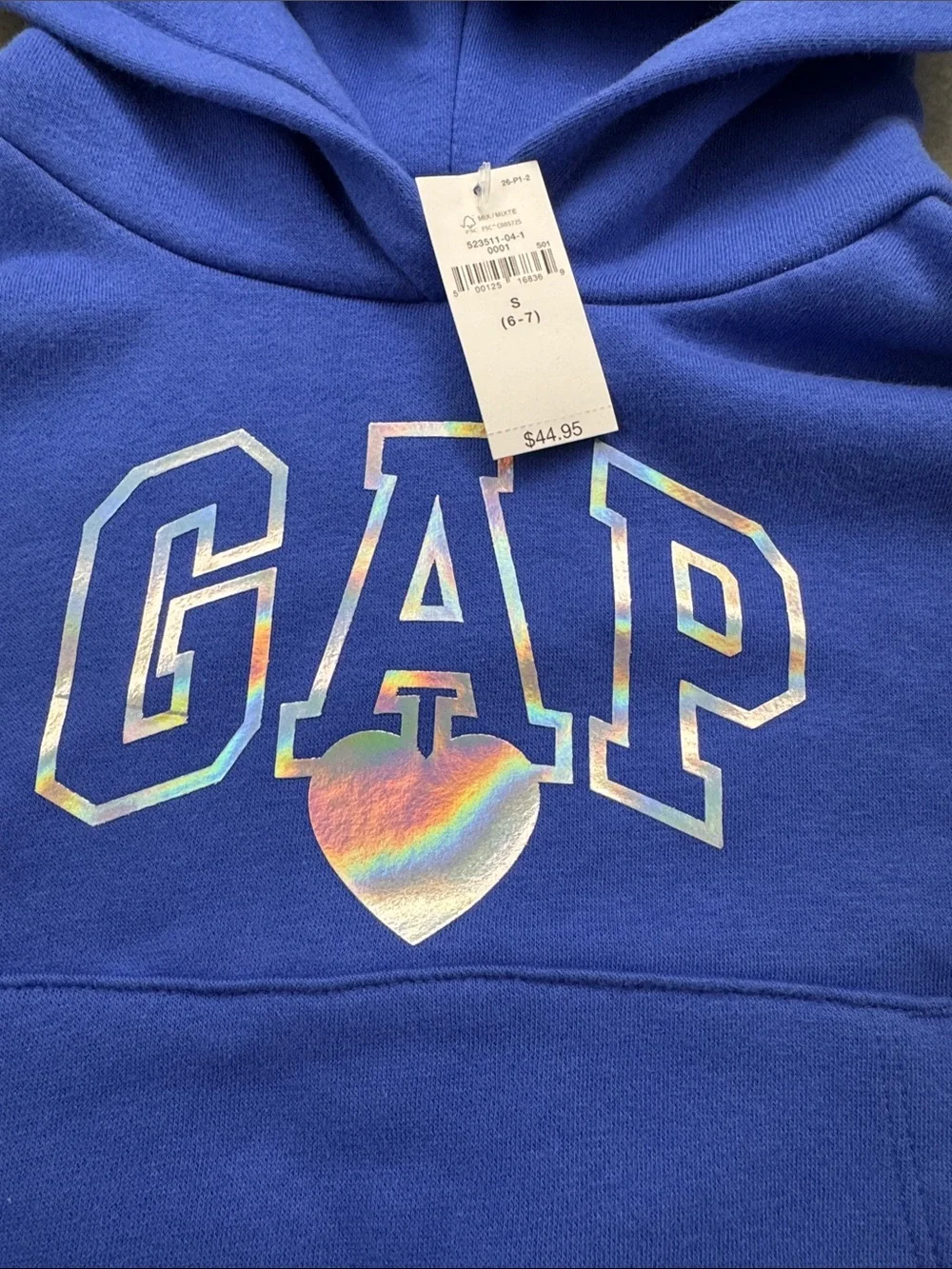 GAP Kids Bright Royal Blue Hoodie with Heart Logo the hoodie is crop